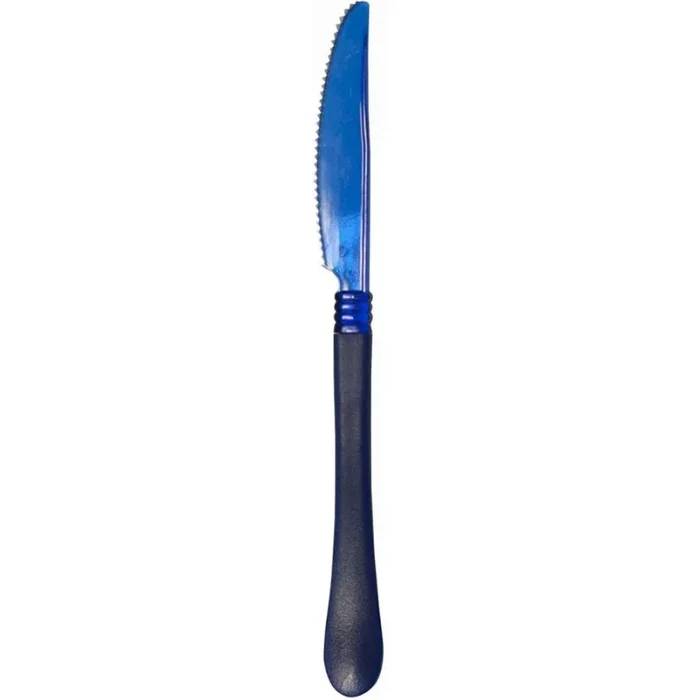 10 Coltelli in plastica RIGIDA trasparente e con manico BLU – per feste e party