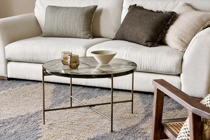 Aluva Glass Coffee Table – Clear & Antique Brass