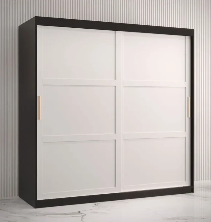 Armadio 10 scomparti Liskamm 15, nero opaco / bianco opaco – 200 x 180 x 62 cm (h x l x p), con due ante