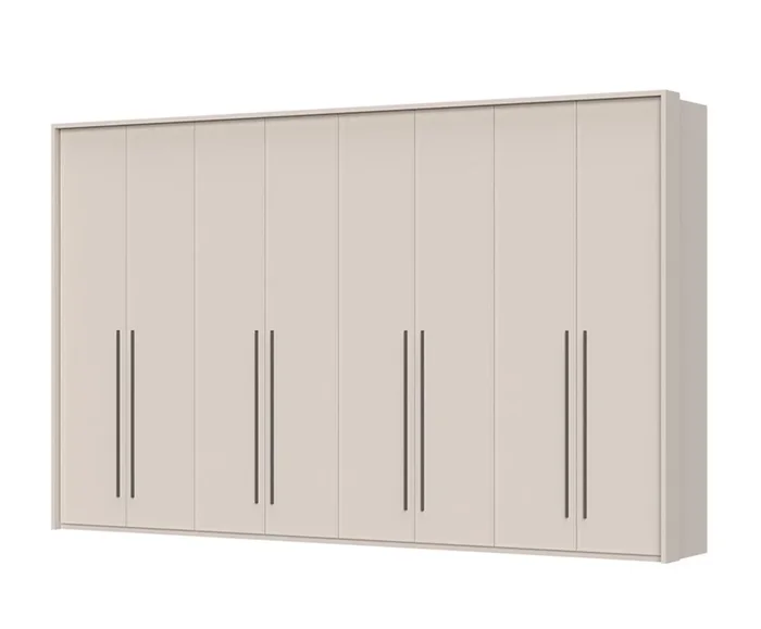 Armadio “Neiafu” 56, color cashmere, 226 x 367 x 60 cm, 8 ante, 12 ripiani, piedini regolabili, Sistema “Soft-Close”