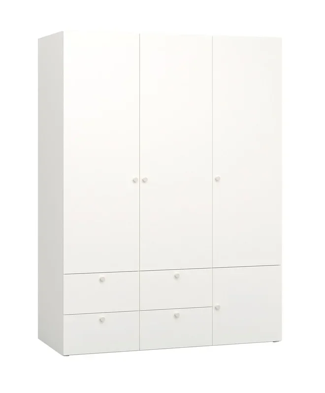 Armadio a sei scomparti Aenna 13, colore: bianco / rovere, dimensioni: 202,5 x 151 x 60 cm, maniglie: Bianco, quattro cassetti, due appendiabiti