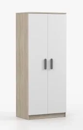 Armadio ad ante battenti “Smolikas” 56, rovere Sonoma/bianco, 2 ante, 5 scomparti, 1 barra appendiabiti, maniglie: legno grigio, 192 x 80 x 50 cm