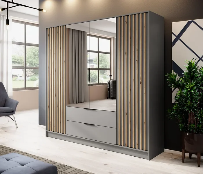 Armadio con due cassetti Leeds 20, colore: grigio – Dimensioni: 200 x 206 x 51 cm (A x L x P)