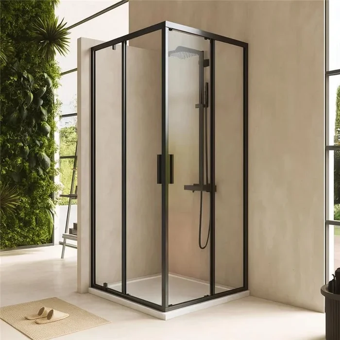 Box doccia 80×80 Rio doppio scorrevole vetro 6 mm trasparente H 195 nero