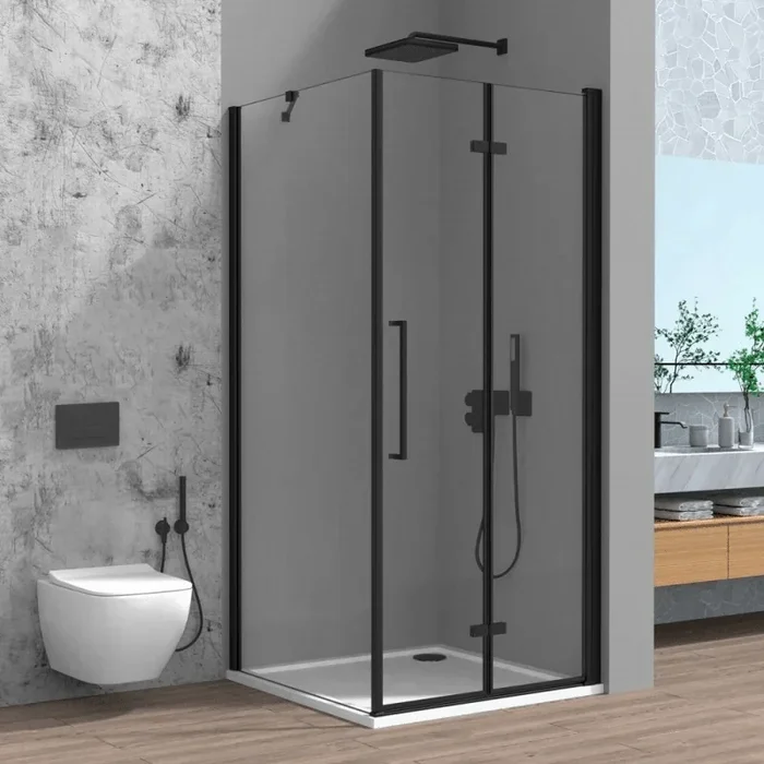 Box Doccia Angolare a Soffietto 100×80 Feridras “Purple ” Nero Opaco/Vetro Trasparente
