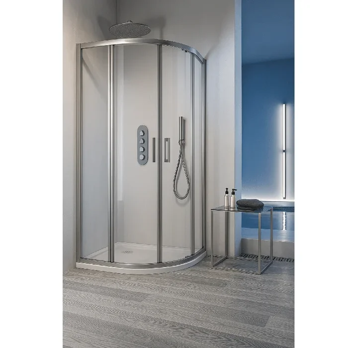 Box Doccia Semicircolare Angolare 80×80 Giava “Tonga ” Argento Lucido/Vetro Trasparente