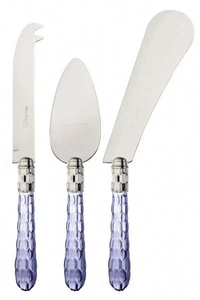 BUGATTI Cristallo Set Posate 3 pezzi Formaggio Ghiera Ghiera Cromata Blu