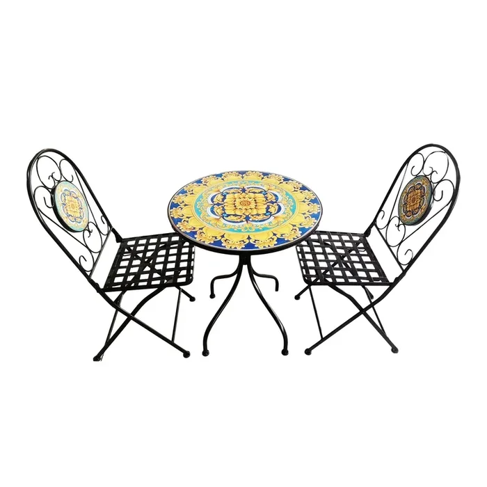 BUYBUY Kit 2 Sedie e Tavolo Rotondo in Ferro Battuto Mosaiko MOKIT026