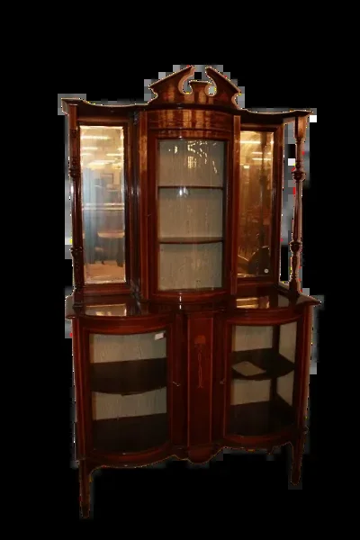 Cabinet Vetrina inglese del 1800 stile Vittoriano in legno di Mogano con intarsi