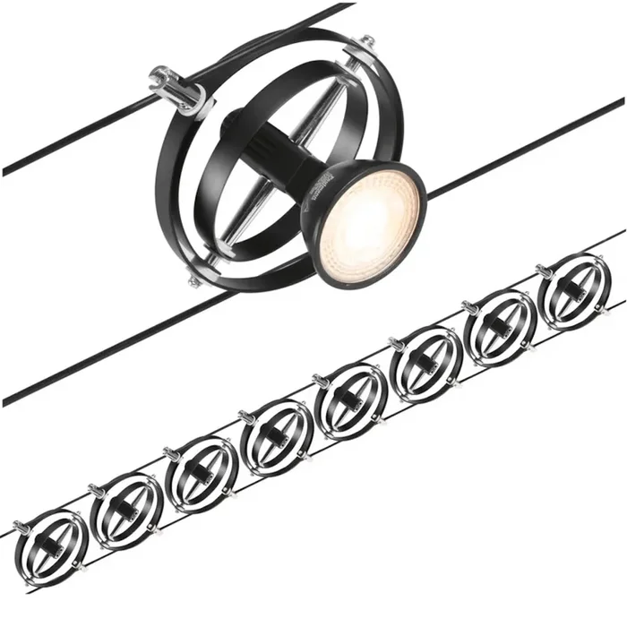 Cardan Basic Set – Kit per tesata su cavo con 8 faretti, lunghezza 5 mt, colore nero opaco