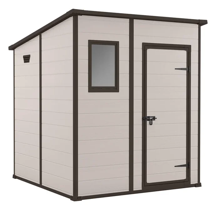 Casetta da Giardino Porta Attrezzi 183,5x185x200 cmin Resina Effetto Legno Keter Manor Pent 6×6 Beige