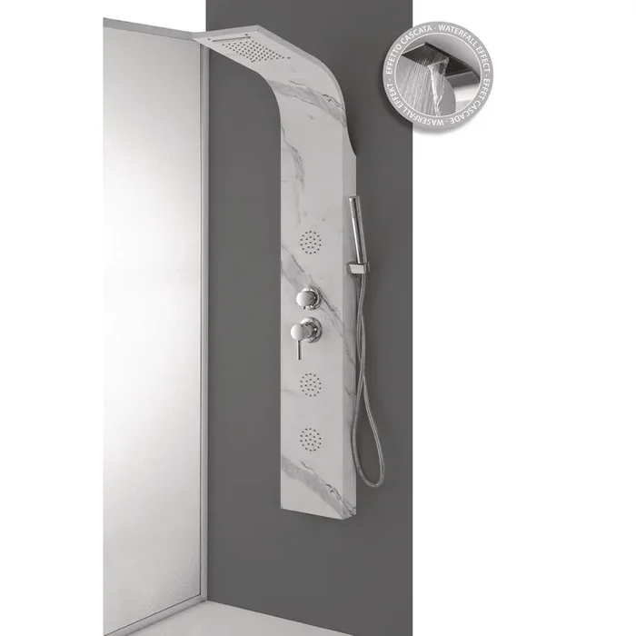 Colonna Doccia Idromassaggio Con Effetto Cascata e Kit Doccetta Feridras “Marmo ” Effetto Marmo