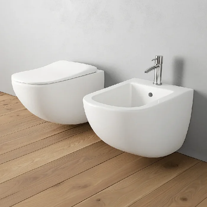 Coppia Di Sanitari Sospesi Ceramica Cielo “Fluid ” Bianco Lucido