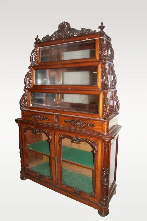 Credenza doppio corpo francese del 1800 stile Luigi Filippo in legno di mogano