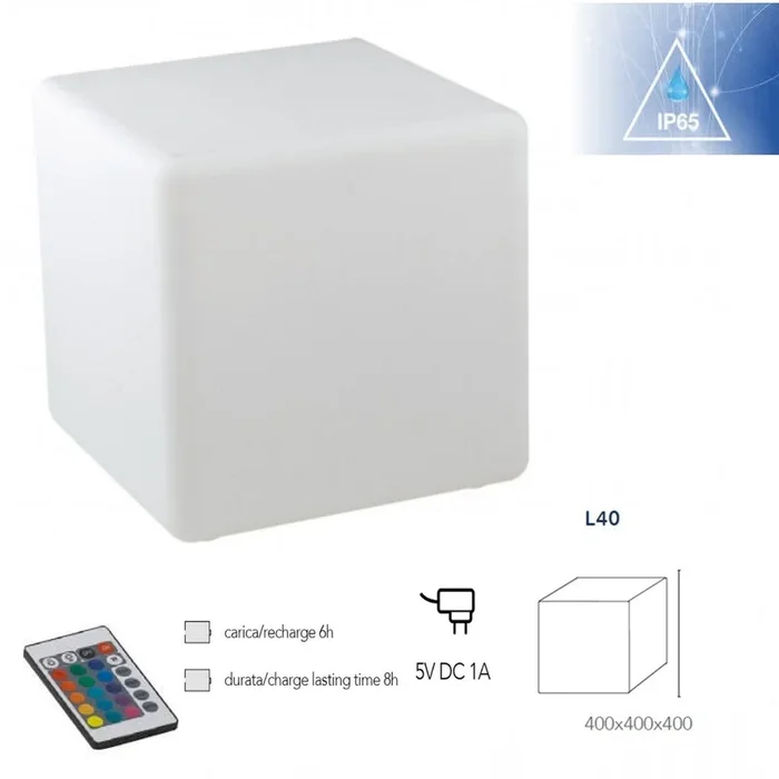 Cubo Luminoso Geco 40 cm RGB Ricaricabile in Polietilene con Telecomando per Esterni