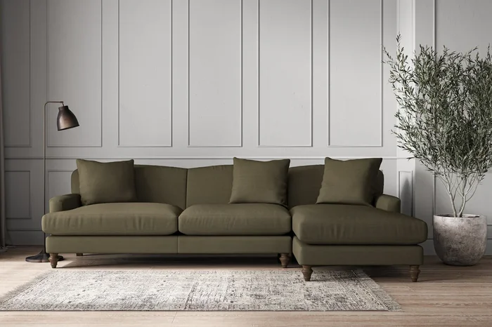 Deni Grand Right Hand Chaise Sofa – Recycled Cotton Fatigue