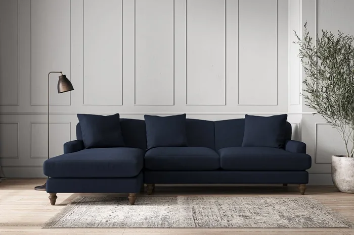 Deni Large Left Hand Chaise Sofa – Brera Linen Indigo