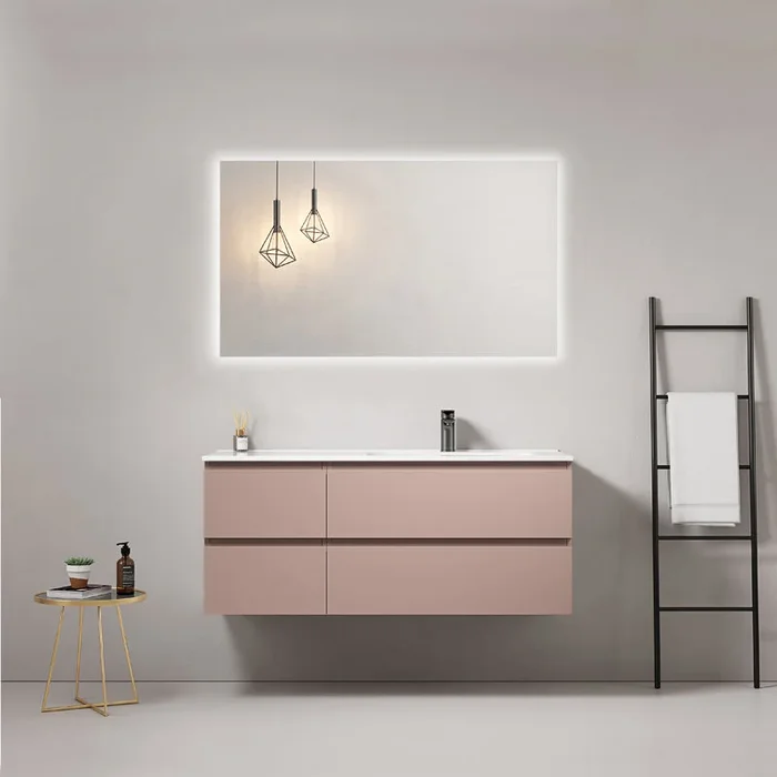Fluid bagno sospeso 120 cm Rosa Retro Lavabo a Destra in Ceramica Specchio Quadro Retroilluminato – Fiji Paint