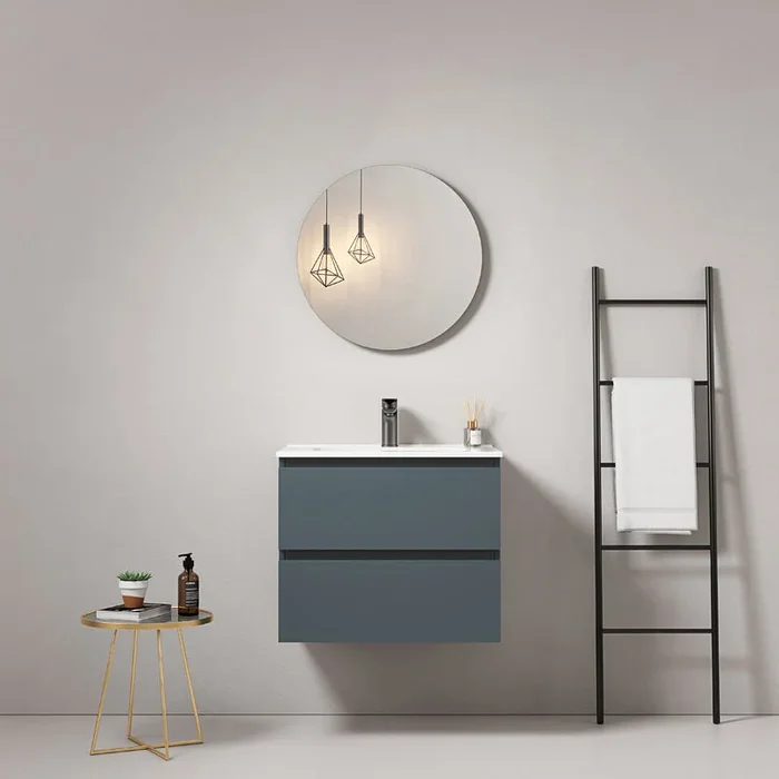 Fluid bagno sospeso 60 cm Blu Mare Lavabo in Ceramica Specchio Tondo – Fiji Paint