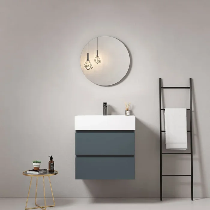 Fluid bagno sospeso 60 cm Blu Mare Lavabo in Resina Specchio Tondo – Fiji Paint