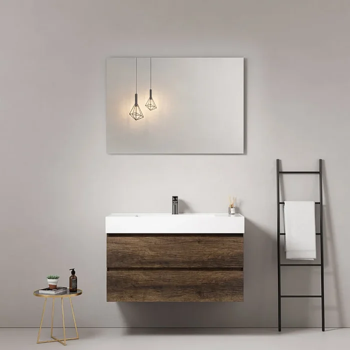 Fluid bagno sospeso 80 cm Bruno Scuro Lavabo in Resina Specchio Quadro – Fiji Wood