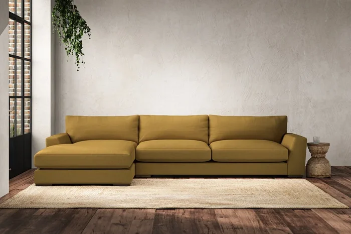 Guddu Grand Left Hand Chaise Sofa – Recycled Cotton Ochre