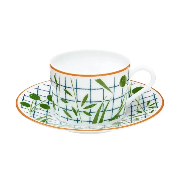 Hermès A walk in the Garden Set 2 Tazze the con piatto 16 cl Verde
