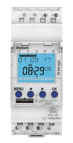 INTERRUTTORE ORARIO DIGITALE CON PROGRAMMA SETTIMANALE TR 610 TOP3 THEBEN 6100130