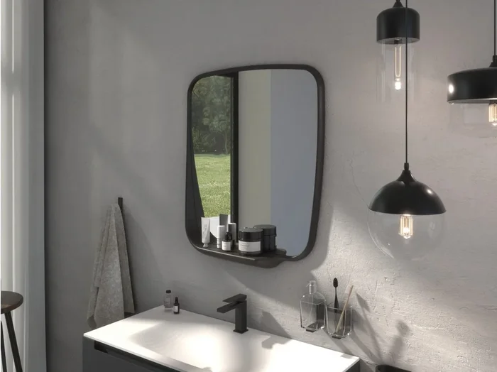 Koh-i-noor Continental specchio 83×70 con mensola in legno gentle nero