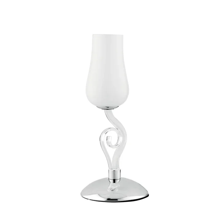 Lampada da tavolo ANGEL in vetro soffiato bianco e dettagli cromati