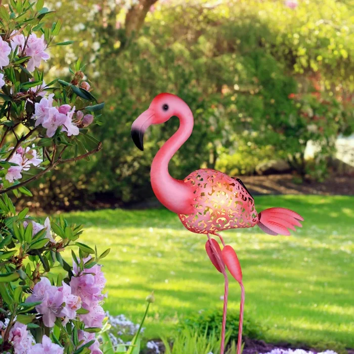 Lampada Solare LED Fenicottero Rosa 74 cm IP44, Luce Calda 3000K, Decorazione da Giardino