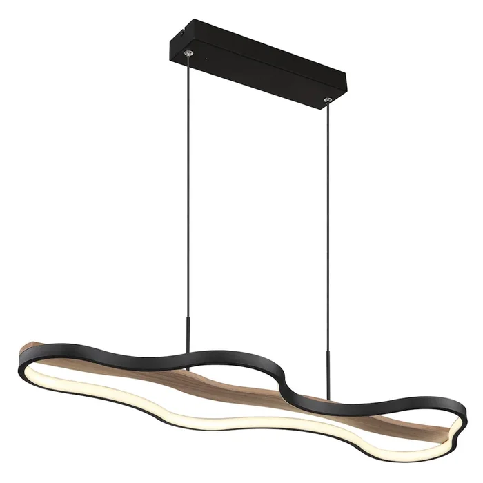 Lampadario Bezzy LED 30W CCT Dimmerabile con Telecomando in Metallo Nero e Legno