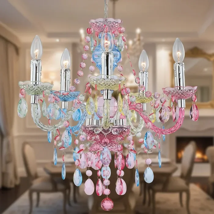 Lampadario Chandelier Nevada 5 Luci in Acrilico Colorato Pastello Stile Classico Moderno