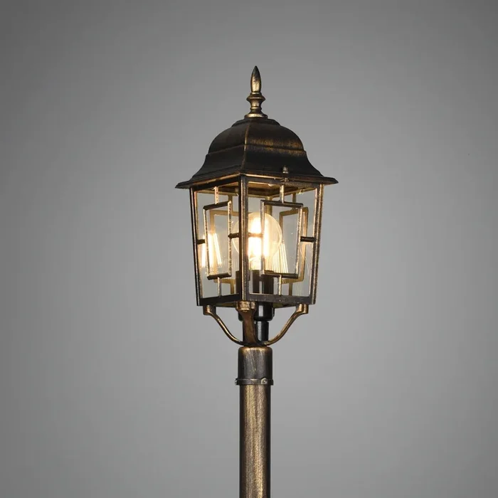 Lampioncino da esterno in alluminio nero effetto antichizzato oro, altezza 100 cm, IP44