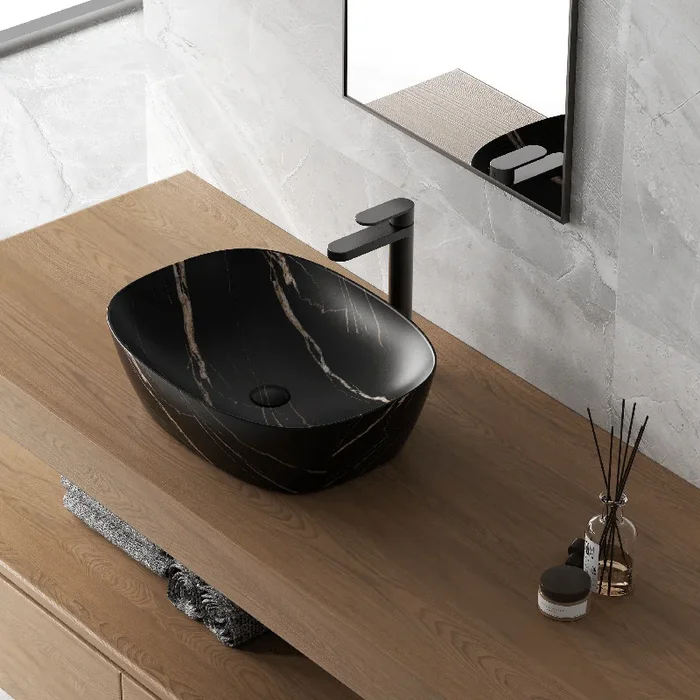 Lavabo D’Appoggio 50×38 Cm “Shelf ” Marmonizzato Nero