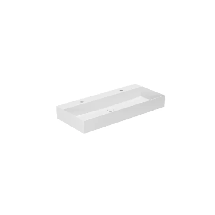 Lavabo D’Appoggio/Sospeso Con Foro 122×45 Cm Azzurra Ceramica “Elegance Squared ” Bianco Lucido