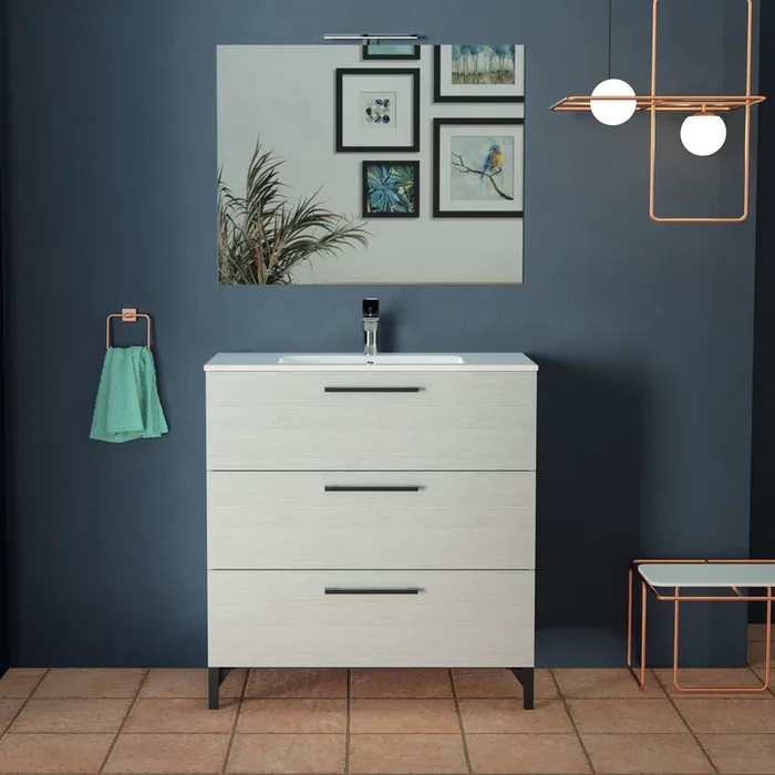 Mobile Bagno a Terra 70 Cm Tre Cassetti Specchio Con Lampada Led 70×80 Cm Esseci Arredo Bagno “Alexa 70 “