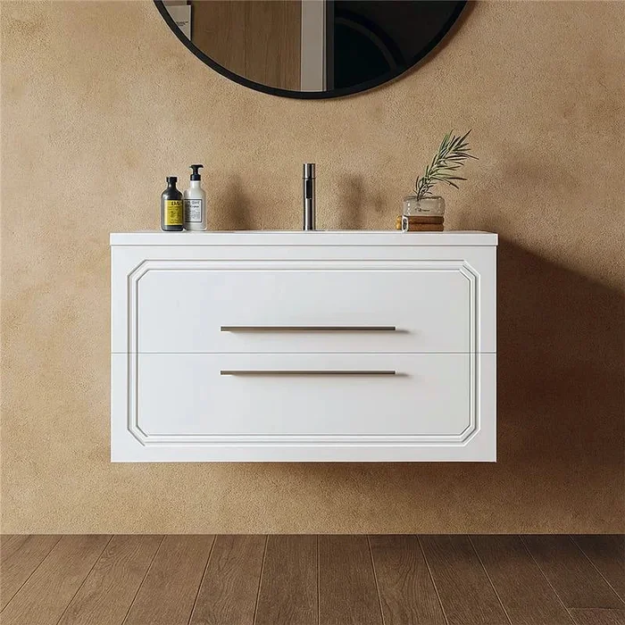 Mobile bagno bianco lucido 80×46 Vienna con lavabo cassetti rifiniti con maniglie cromo