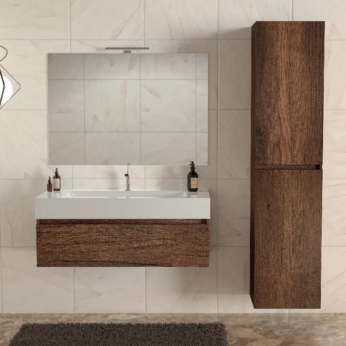 Mobile Bagno Sospeso 120 Cm Un Cassetto Specchio Con Lampada Led 100×70 Cm Esseci Arredo Bagno “Capri “