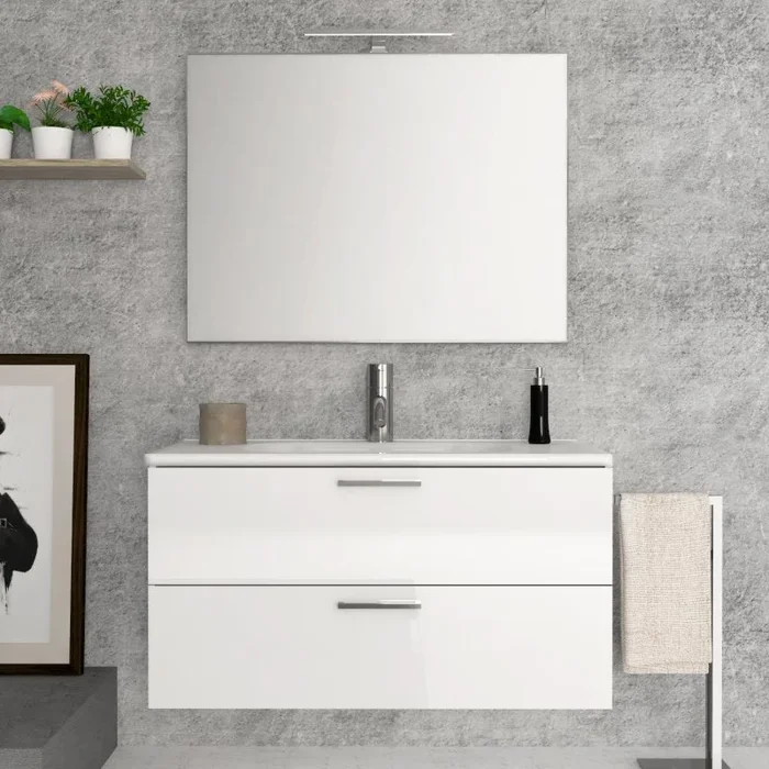 Mobile Bagno Sospeso 60 cm Bianco Lucido con Specchio con Lampada Led Alice – Savini