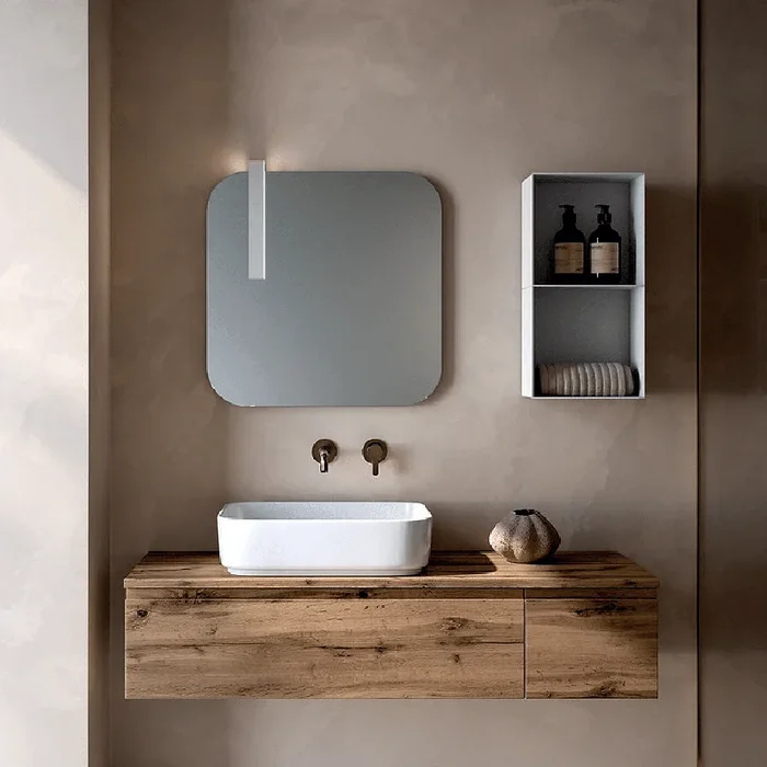 Mobile Bagno Sospeso 80 Cm Un Cassetto Con Anta Specchio Con Lampada Led 60×90 Cm ItalBagno “Kompos 125 “