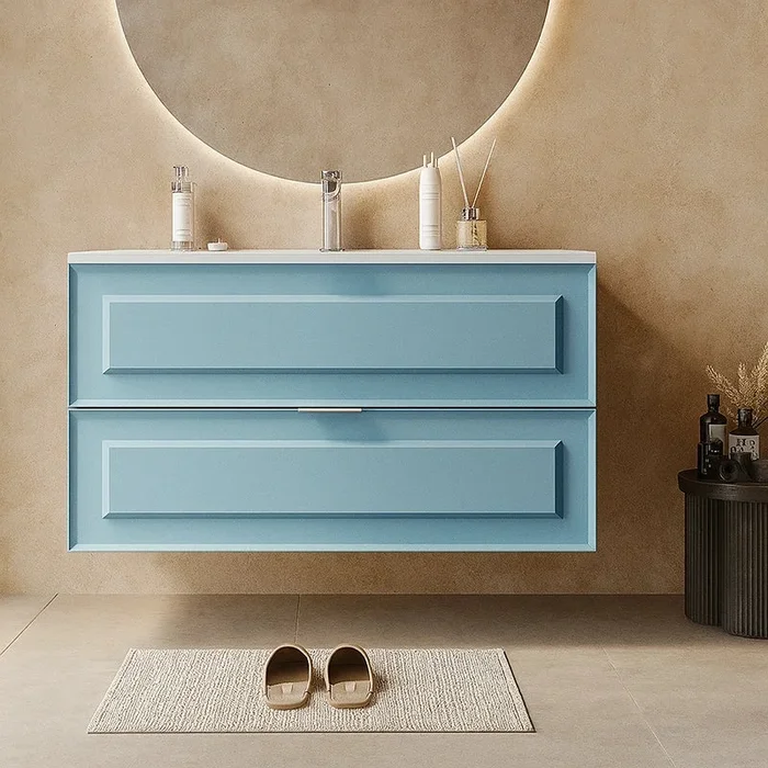Mobile River bagno azzurro opaco 82×47 Dublino con lavabo in ceramica ascribable cassetti con cornice