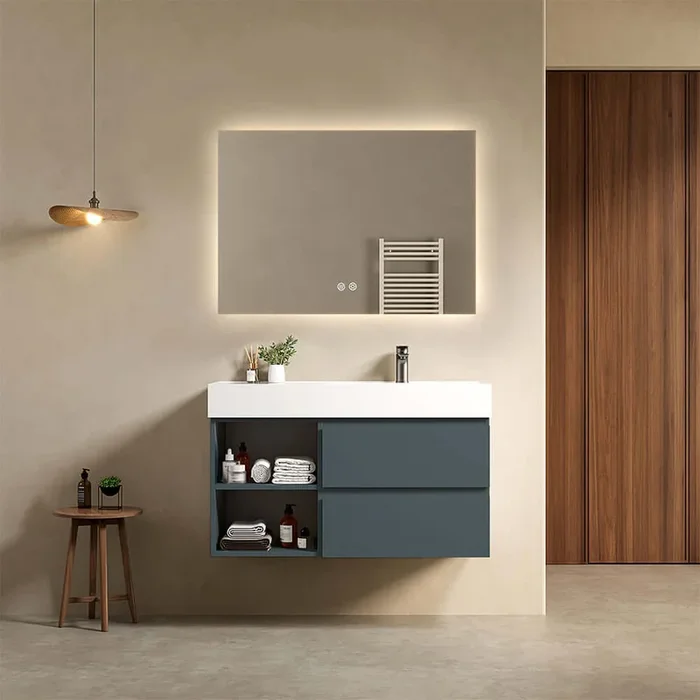 Mobile River bagno sospeso 100 cm Blu Mare Lavabo a Destra in Resina Specchio Quadro Retroilluminato – Fiji Paint Plus