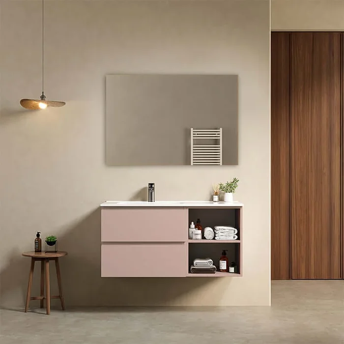 Mobile River bagno sospeso 100 cm Rosa Retro Lavabo a Sinistra in Ceramica Specchio Quadro – Fiji Paint Plus
