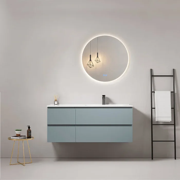 Mobile River bagno sospeso 120 cm Blu Avio Lavabo a Destra in Ceramica Specchio Tondo Retroilluminato – Fiji Paint
