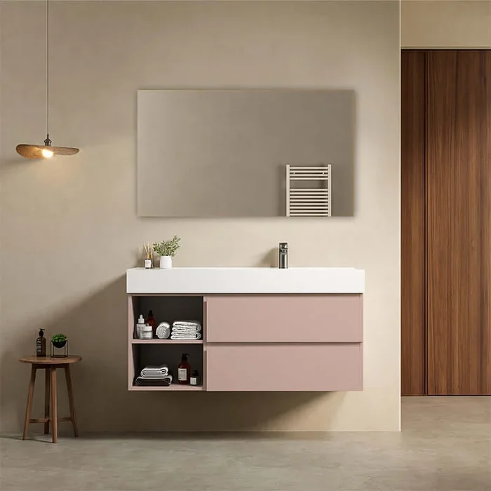 Mobile River bagno sospeso 120 cm Rosa Retro Lavabo a Destra in Resina Specchio Quadro – Fiji Paint Plus
