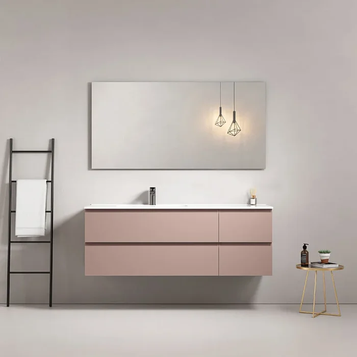 Mobile River bagno sospeso 140 cm Rosa Retro Lavabo a Sinistra in Resina Specchio Quadro – Fiji Paint