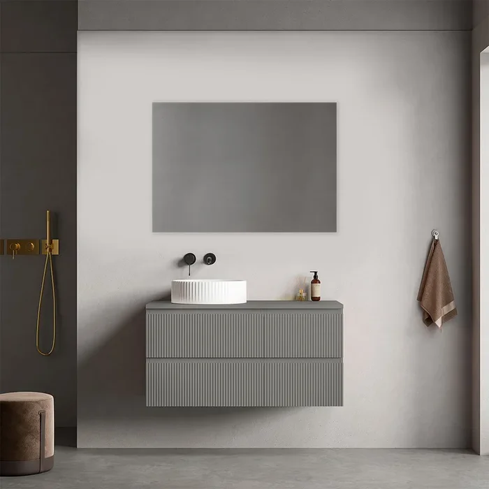 Mobile River bagno sospeso cannettato reversibile 100 cm Grigio Londra per Lavabo d’appoggio Specchio Quadro – Fiji Paint Top Canneté