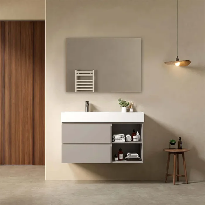 Nomadic bagno sospeso 100 cm Grigio Cenere Lavabo a Sinistra in Resina Specchio Quadro – Fiji Paint Plus