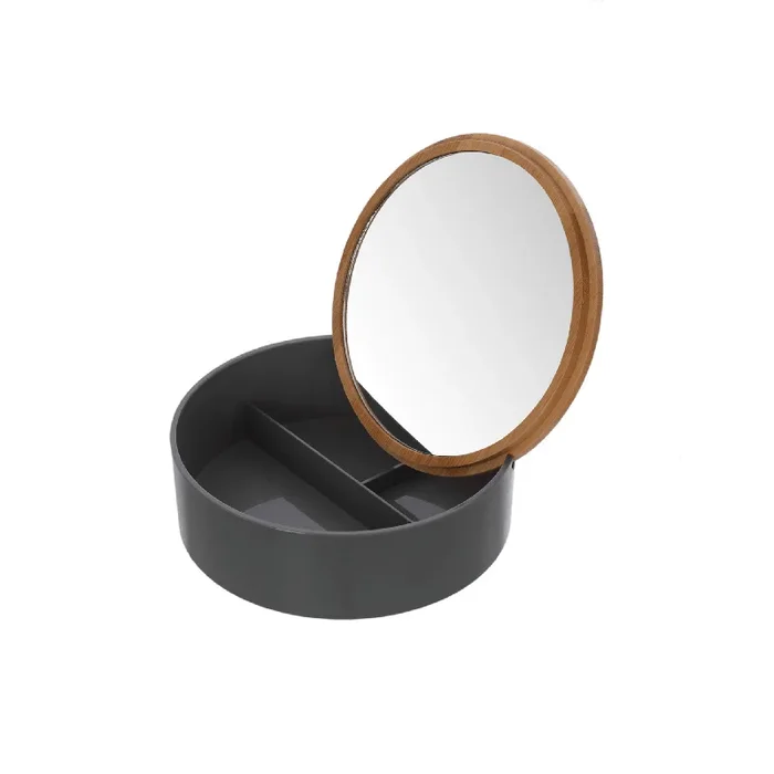 Organizer Porta Cosmetici Tondo Con Coperchio e Specchio Feridras “Smack ” Grigio